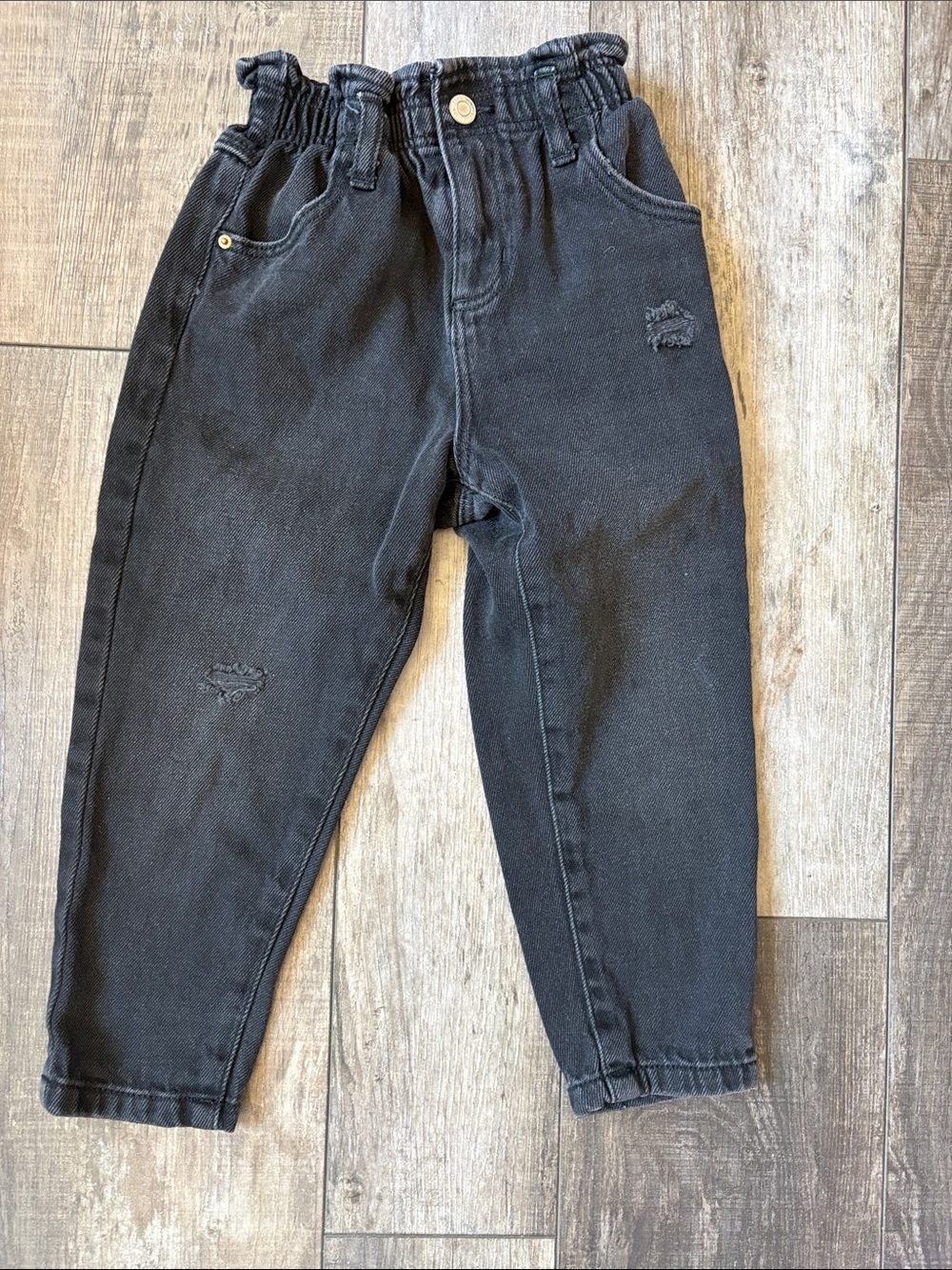 Zara Kids Black Paperbag Waist Tapered Jeans